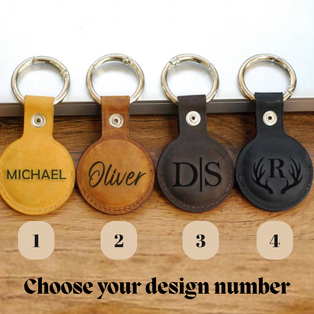 Classic Monogrammed Leather AirTag Keychain