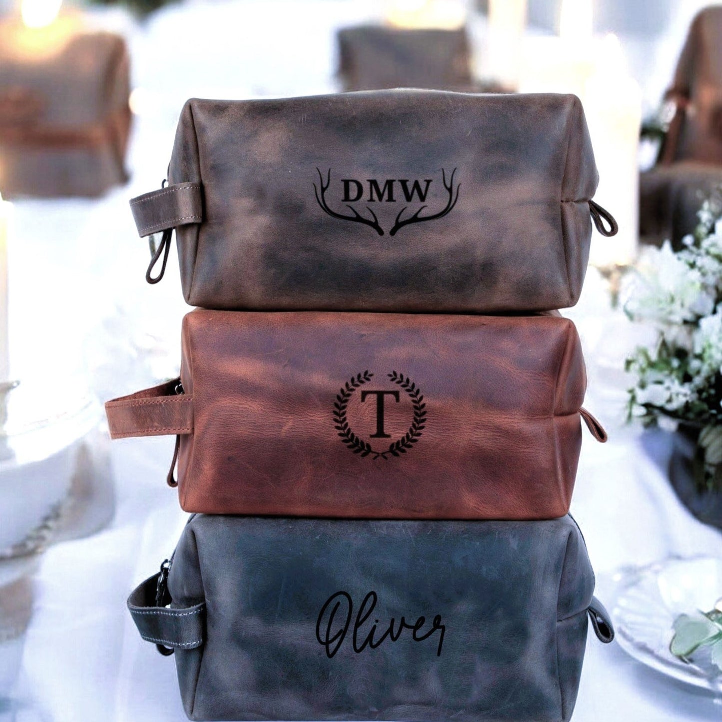 Custom Heritage Leather Groomsman Dopp Kit