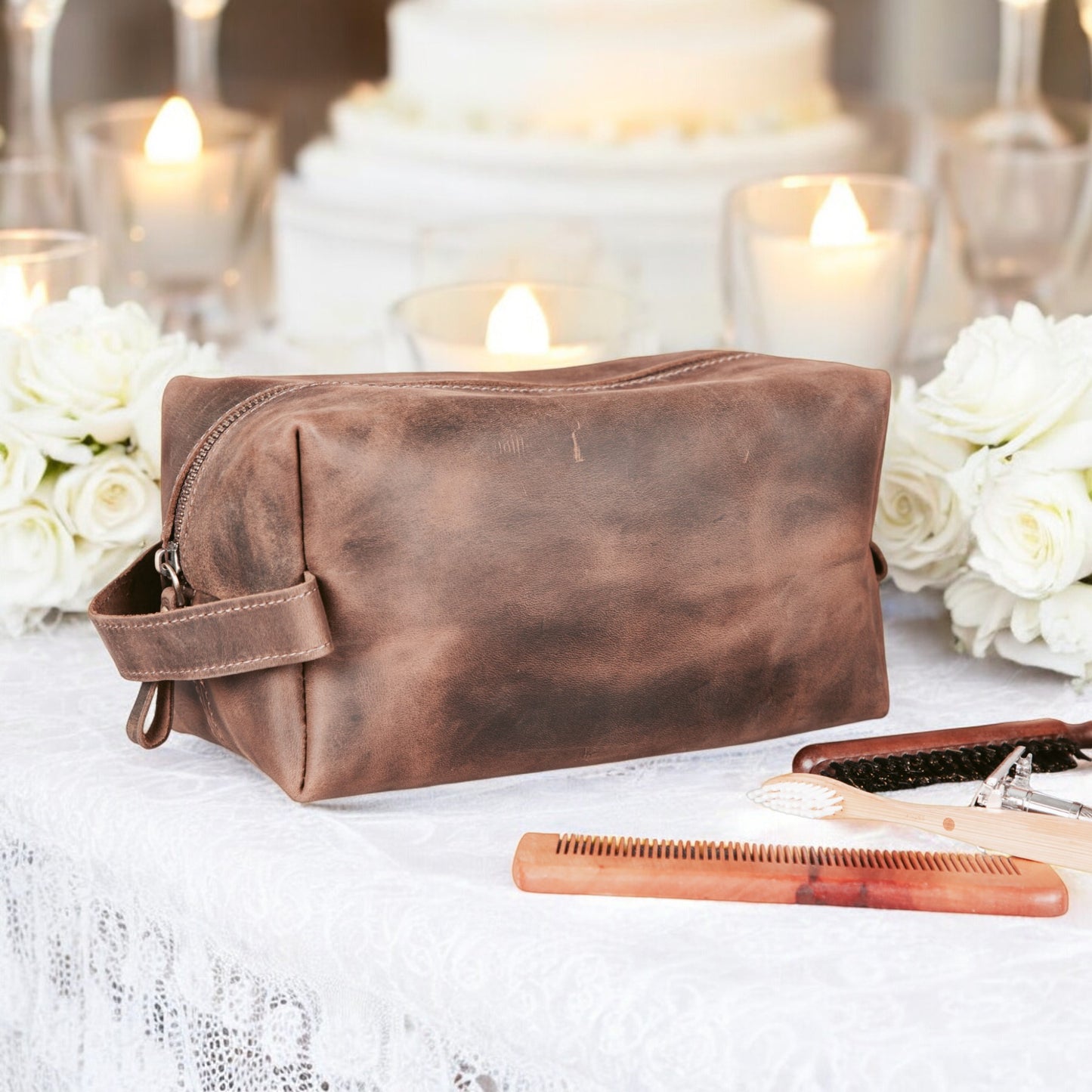 Custom Heritage Leather Groomsman Dopp Kit