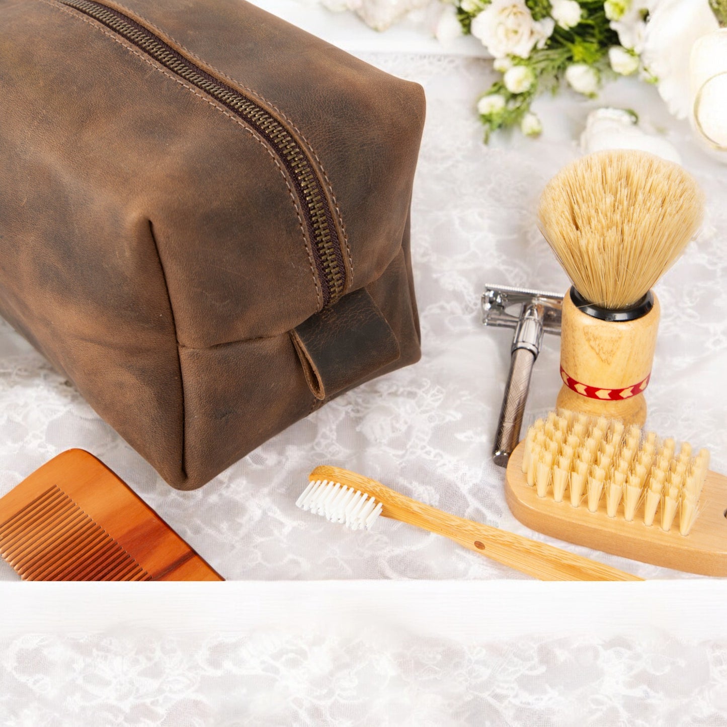 Custom Heritage Leather Groomsman Dopp Kit