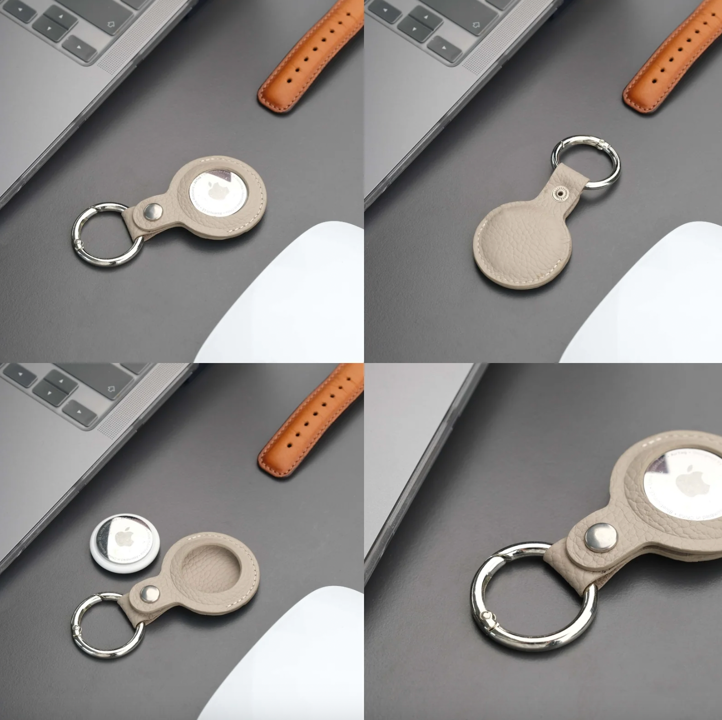 Classic Monogrammed Leather AirTag Keychain