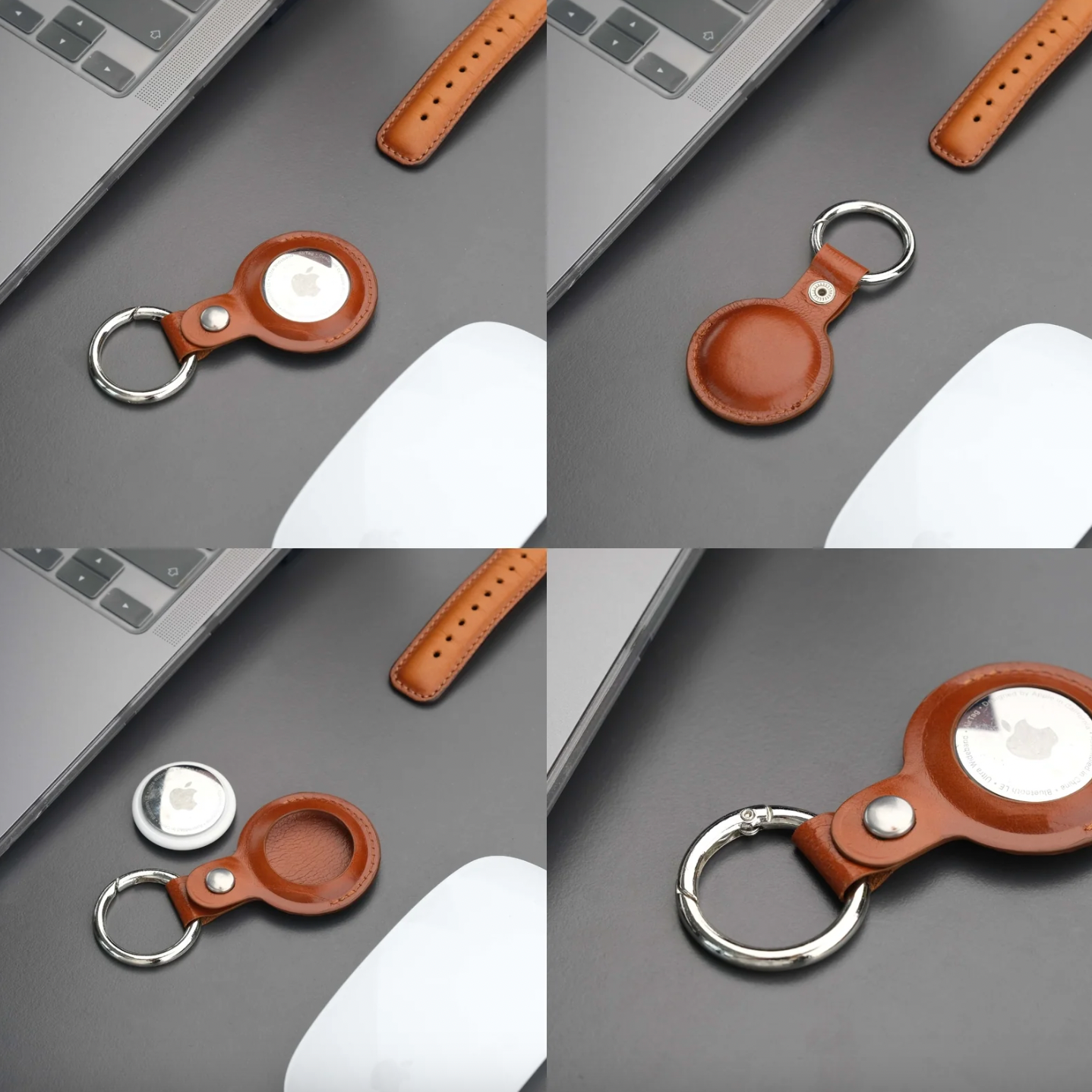 Classic Monogrammed Leather AirTag Keychain