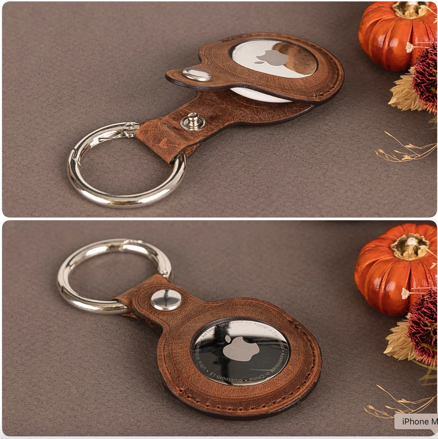 Classic Monogrammed Leather AirTag Keychain