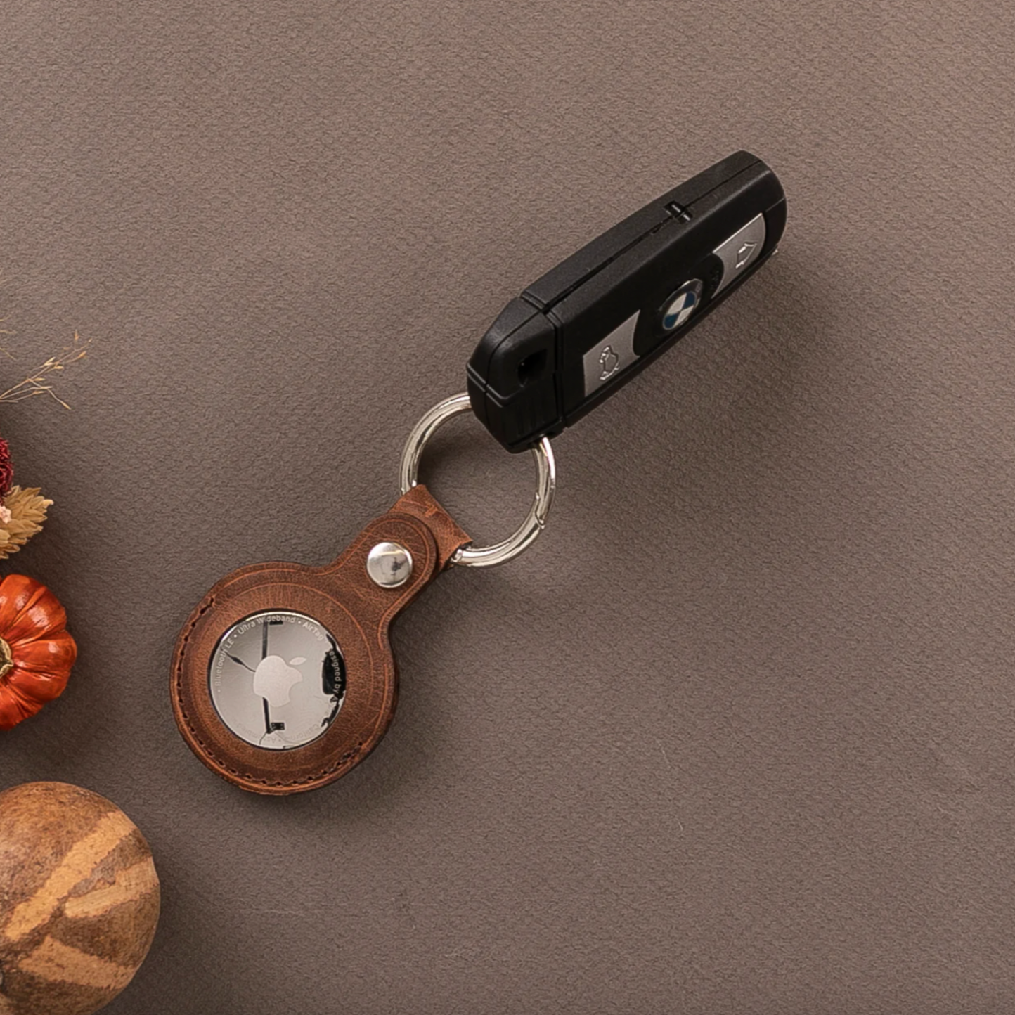 Classic Monogrammed Leather AirTag Keychain