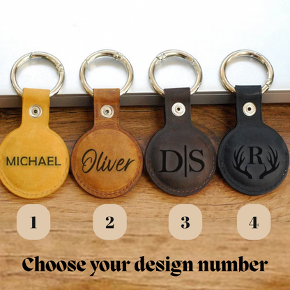 Classic Monogrammed Leather AirTag Keychain