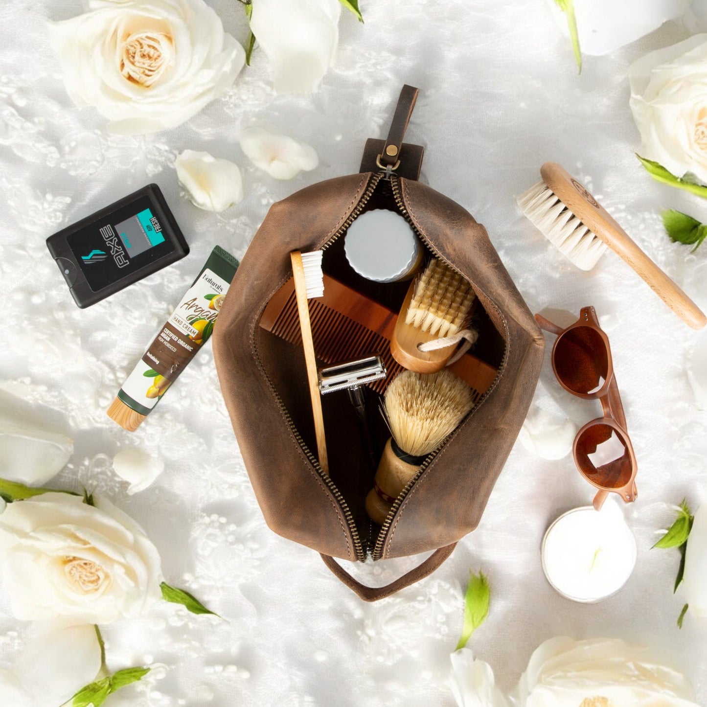 Custom Heritage Leather Groomsman Dopp Kit